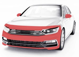 Front3-overlay Superior Paint Protection area shaded on a car's hood.